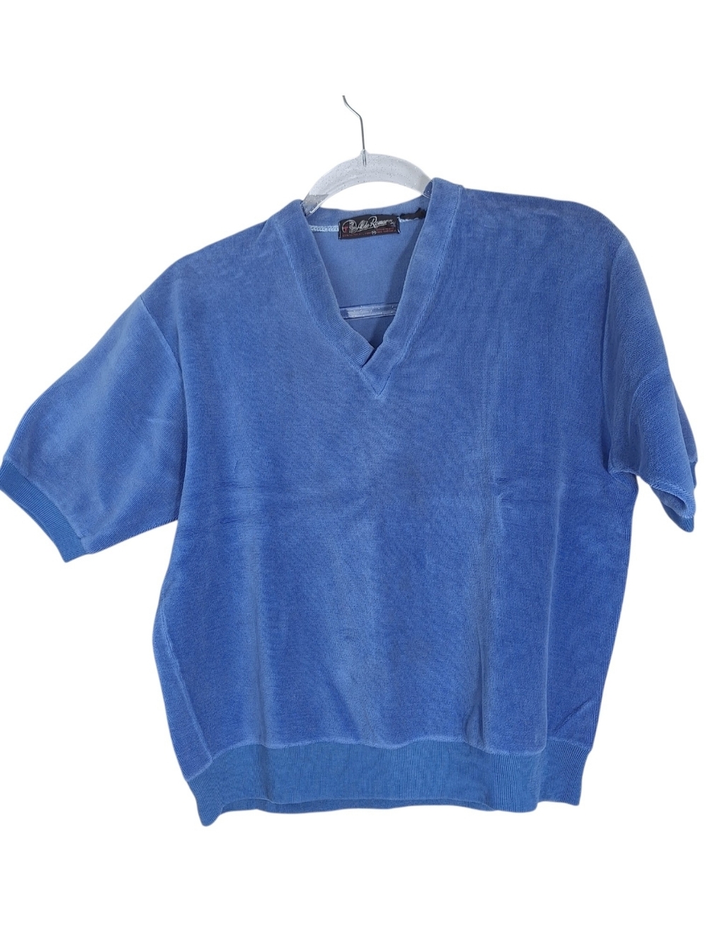 Vintage 60s 70s Aldo Romano Velour Short Sleeve Crop Sweater Top Mens Sz Medium